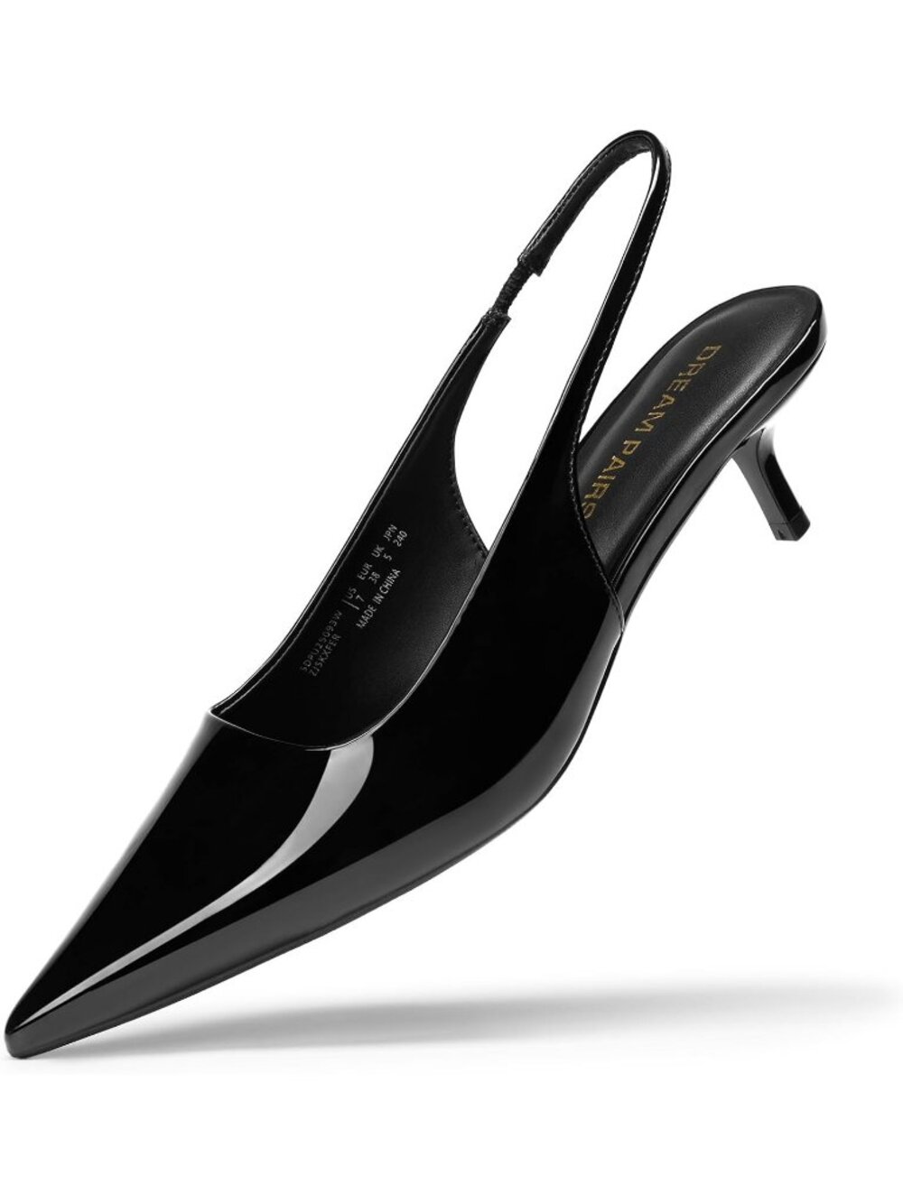 Women's Black-Pat Slingback Kitten Heels Pumps Pointed Toe Casual Dress Shoes